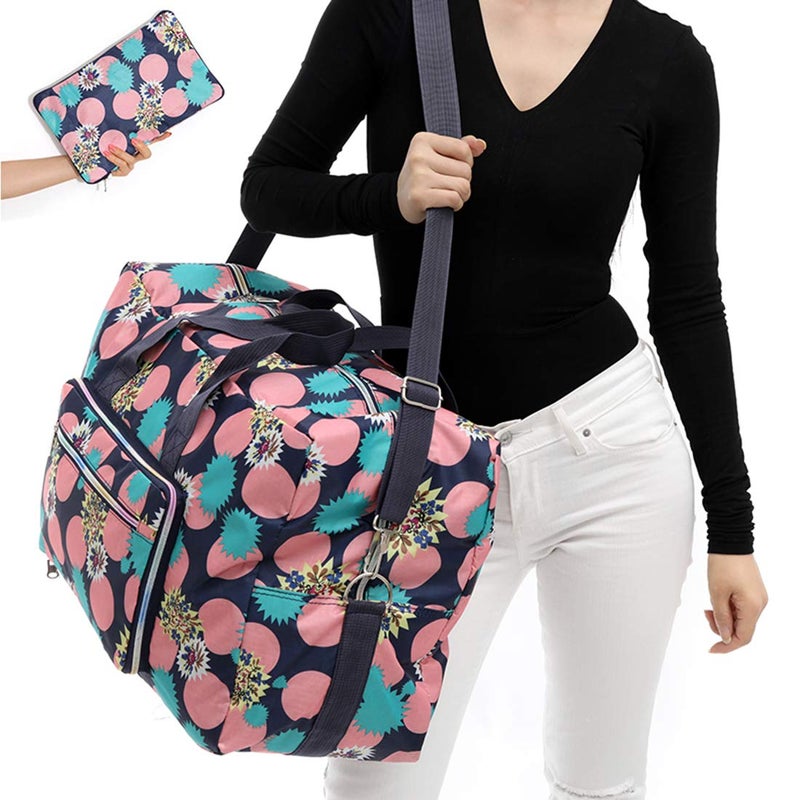 Lyf 22" Foldable Large Travel Duffel Duffle Bag Sports Gym Tote Bag For Women Overnight Carryon Weekend Bag Shoulder Bag Water Resistant (strawberry) - Image 2